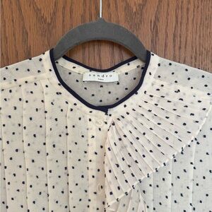 Sandro Cream Blouse with Navy Dots